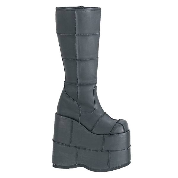 Demonia Men's Stack-301 Knee High Platform Boots - Black Vegan Leather D1428-53US Clearance
